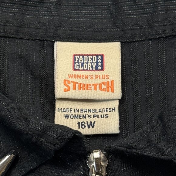 Faded Glory Womens Black Textured Zip Shirt Jacket 3/4 Sleeve Stretch Size 16W - Picture 8 of 15